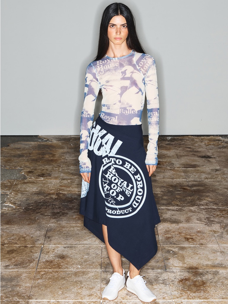 Graphic Print Long Sleeve Midi Dress - Black & Cream